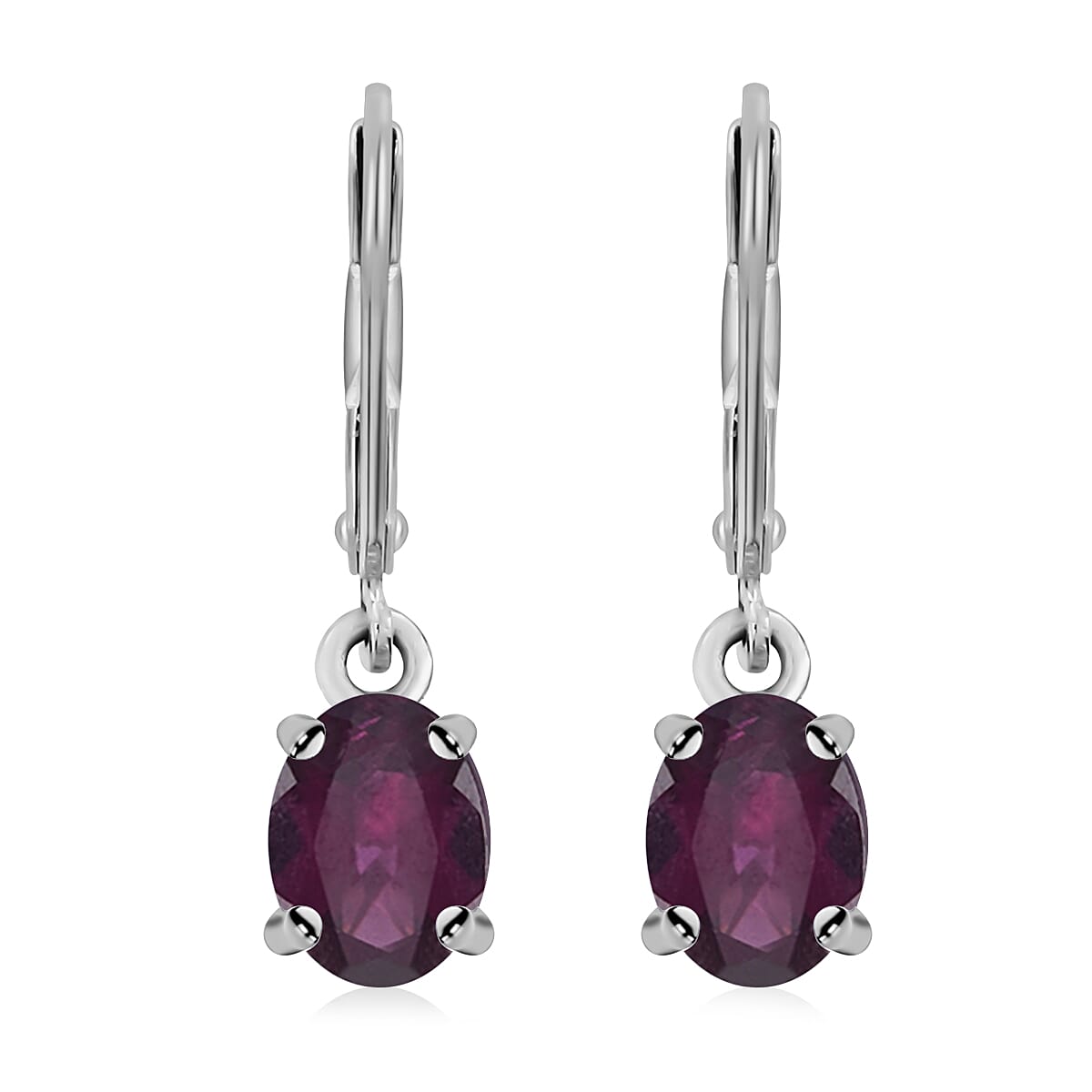 2.85 Ct. Rhodolite Garnet Solitaire Earrings in Rhodium Plated Sterling Silver 6068105 0