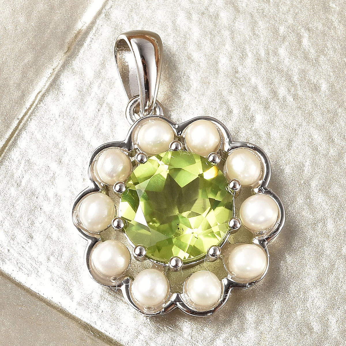2.9 Ct. Hebei Peridot and Freshwater Pearl Pendant in Rhodium Plated Sterling Silver 3876018 1