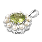Natural Hebei Peridot and Freshwater Pearl Pendant in Rhodium Overlay Sterling Silver