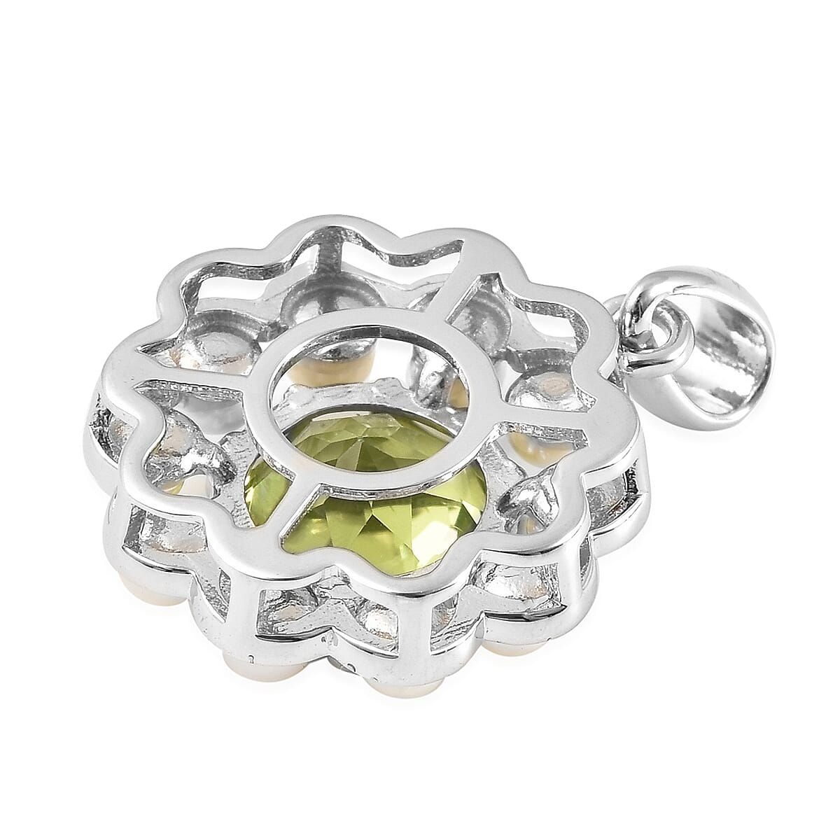 2.9 Ct. Hebei Peridot and Freshwater Pearl Pendant in Rhodium Plated Sterling Silver 3876018 3