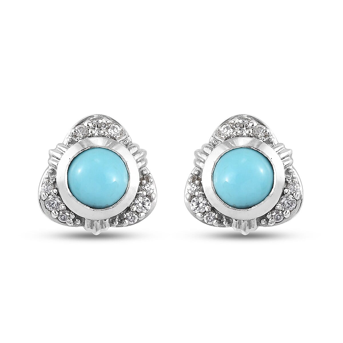 2.960ct. Sleeping Beauty Turquoise and Zircon Stud Earrings in Platinum Plated Sterling Silver 3824099 0