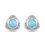 Arizona Sleeping Beauty Turquoise and Natural Cambodian Zircon Stud Earrings (with Push Back) in Platinum Overlay Sterling Silver 1.00 Ct.