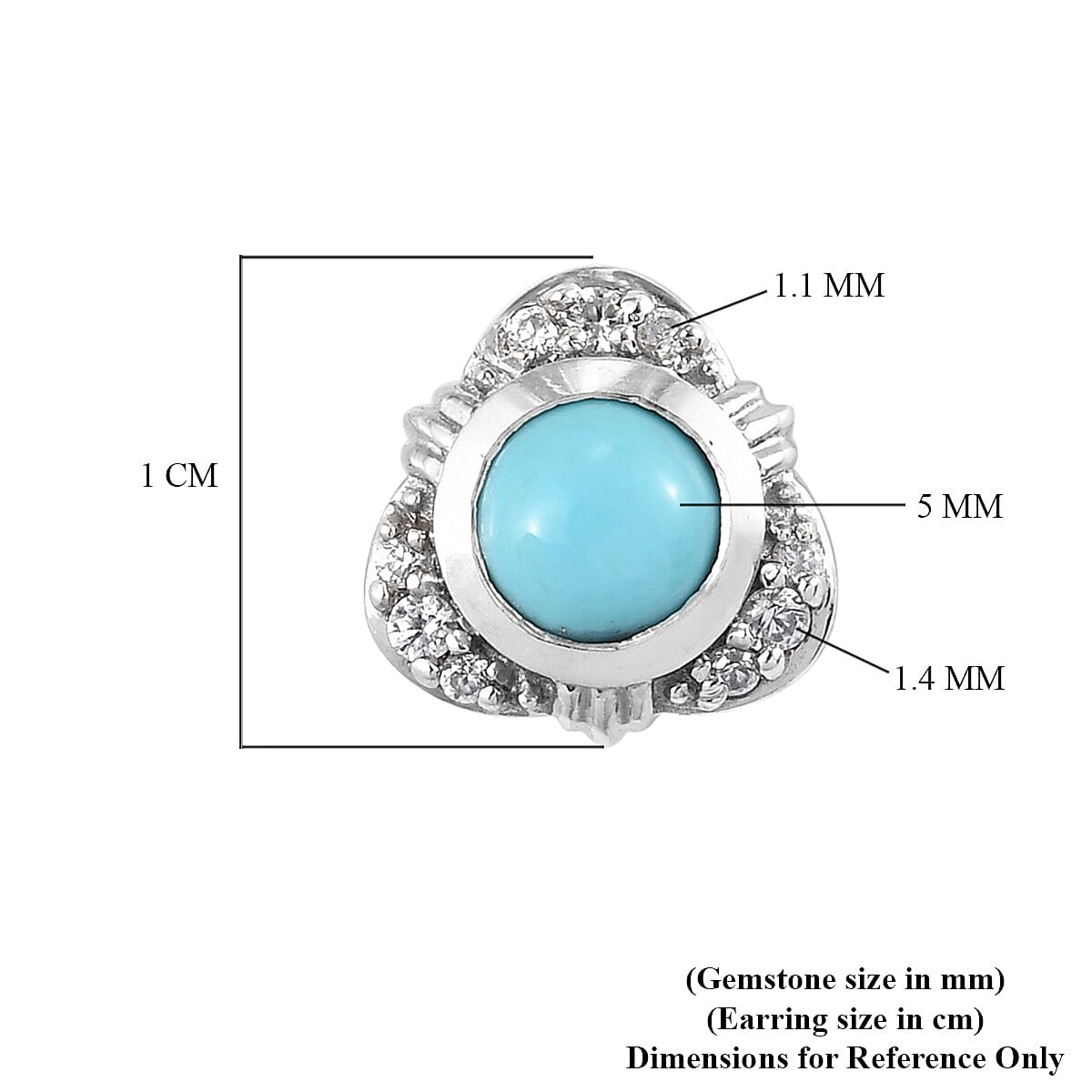 2.960ct. Sleeping Beauty Turquoise and Zircon Stud Earrings in Platinum Plated Sterling Silver 3824099 5