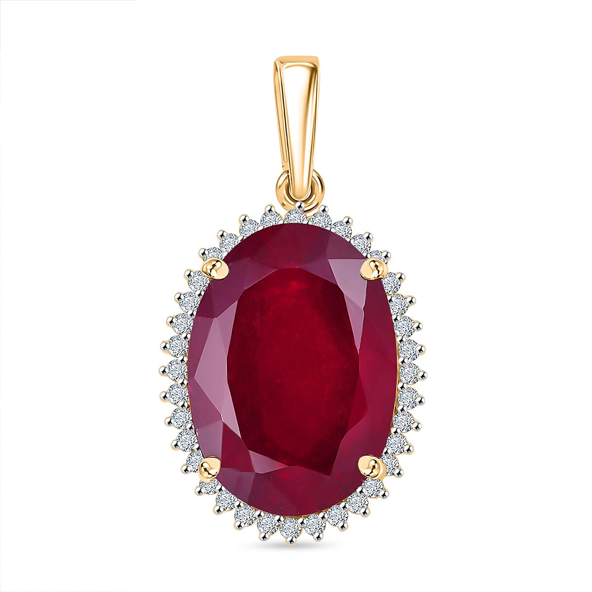 20 Ct. Natural African Ruby, Moissanite Halo Pendant in 9K Yellow Gold 8251608 0