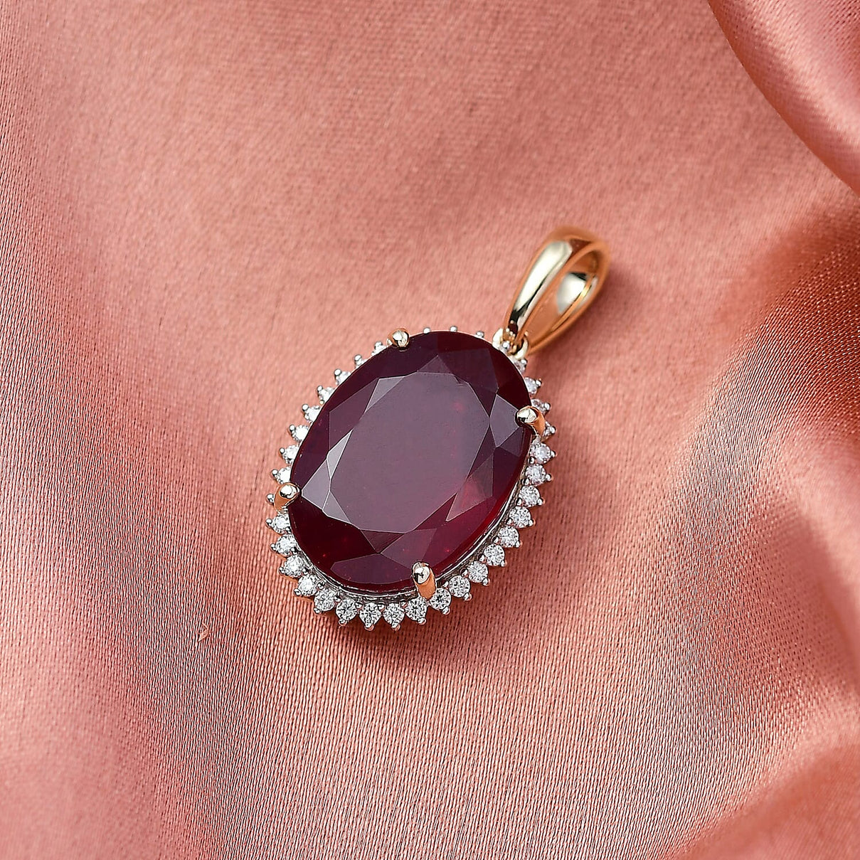 20 Ct. Natural African Ruby, Moissanite Halo Pendant in 9K Yellow Gold 8251608 2