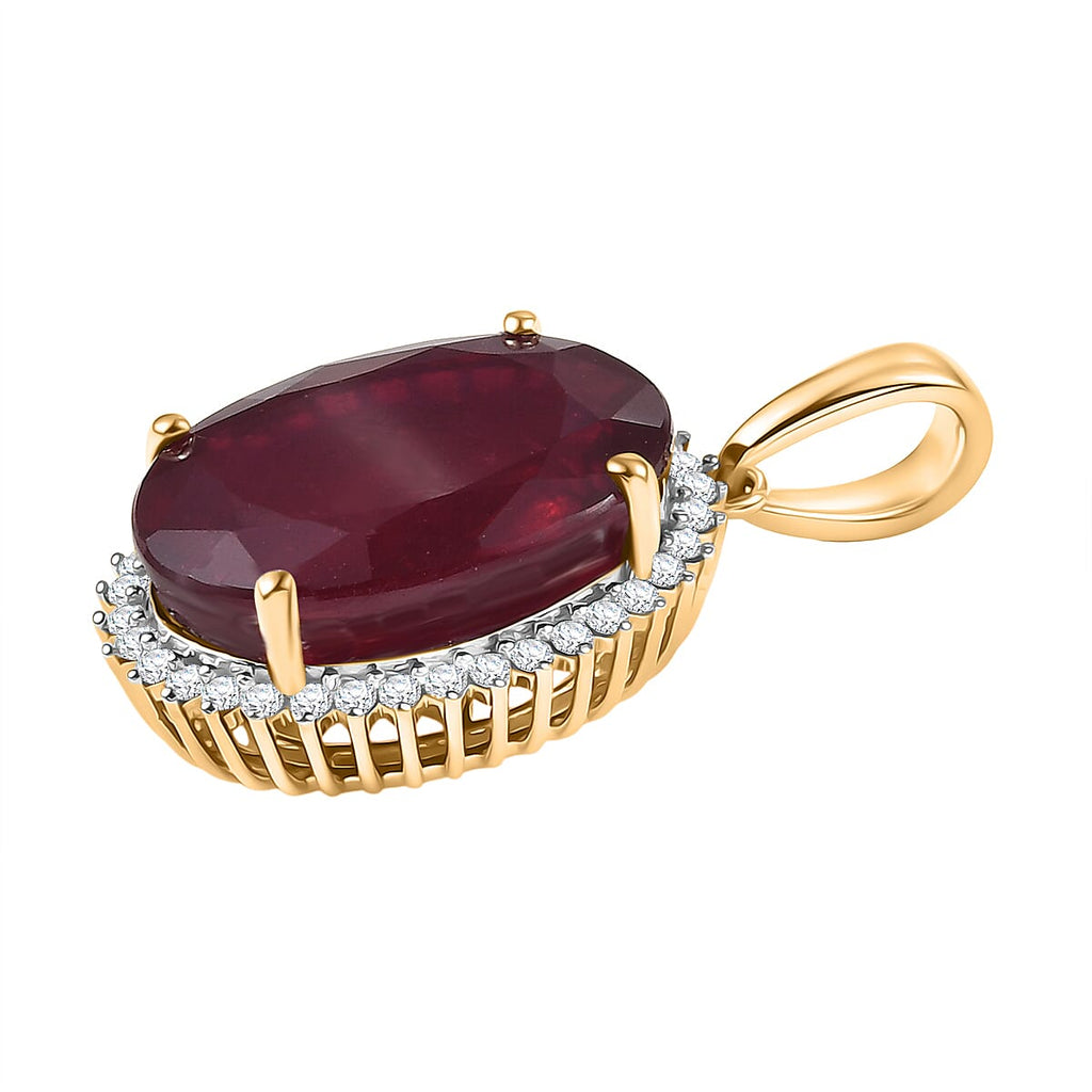 9K Yellow Gold AA African Ruby & Moissanite Pendant 21.02 Ct.