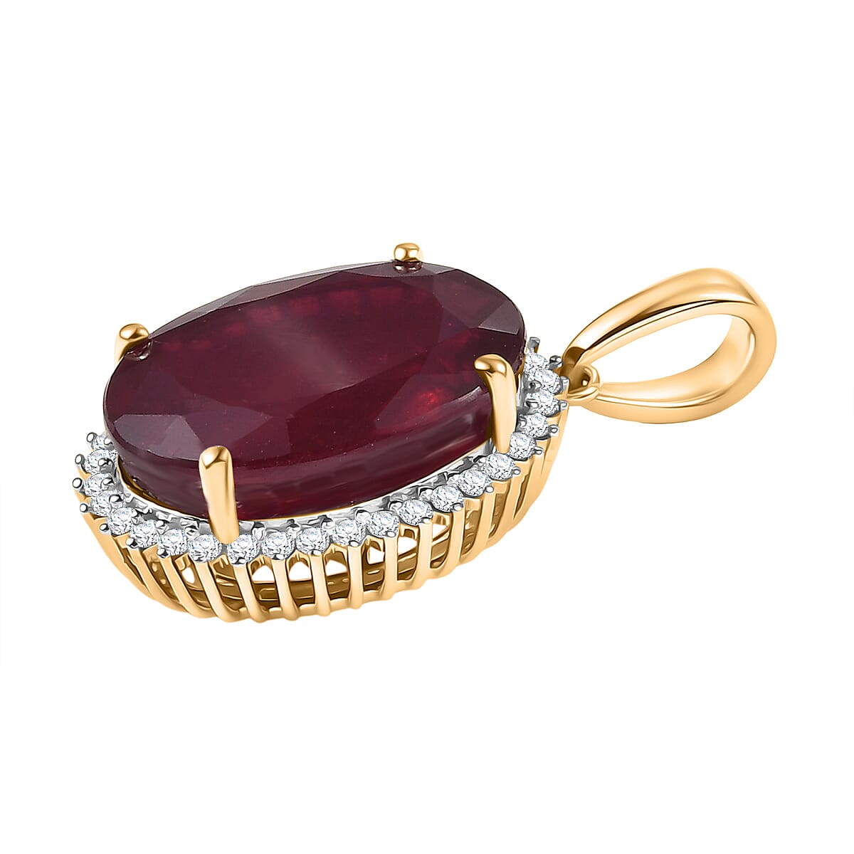 20 Ct. Natural African Ruby, Moissanite Halo Pendant in 9K Yellow Gold 8251608 4