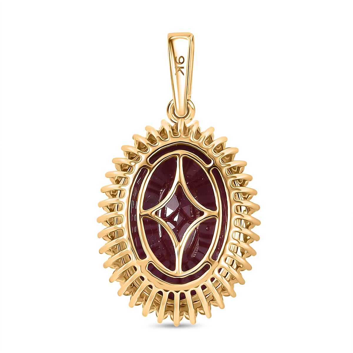 20 Ct. Natural African Ruby, Moissanite Halo Pendant in 9K Yellow Gold 8251608 5
