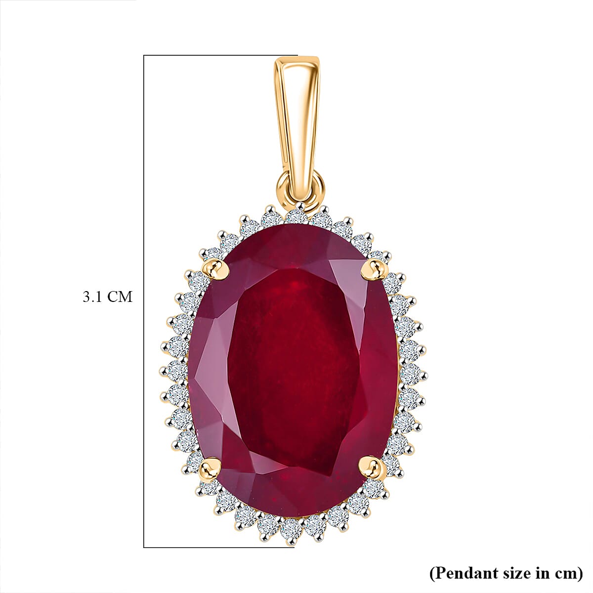 20 Ct. Natural African Ruby, Moissanite Halo Pendant in 9K Yellow Gold 8251608 6