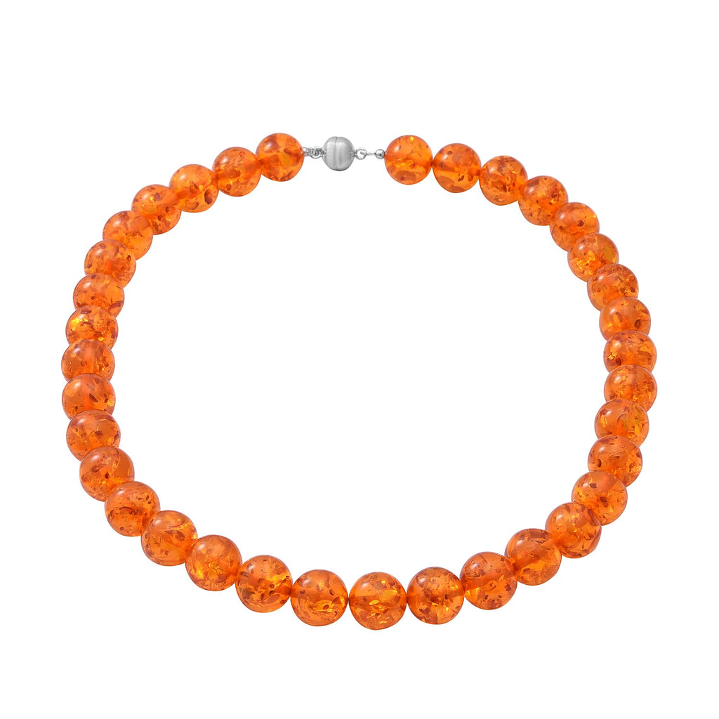 AAAA Natural AIG Certified Baltic Amber 14mm Necklace (Size - 20) in Rhodium Overlay Sterling Silver with Magentic Lock 305.55 Ct.