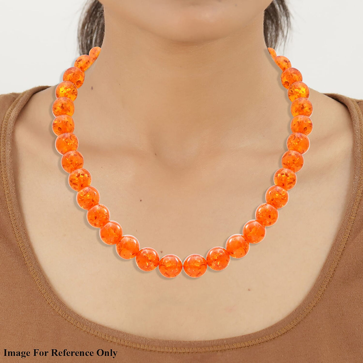 200 Ct. Amber Beads Necklace Size - 20 inches in Rhodium Plated Sterling Silver 8948340 2
