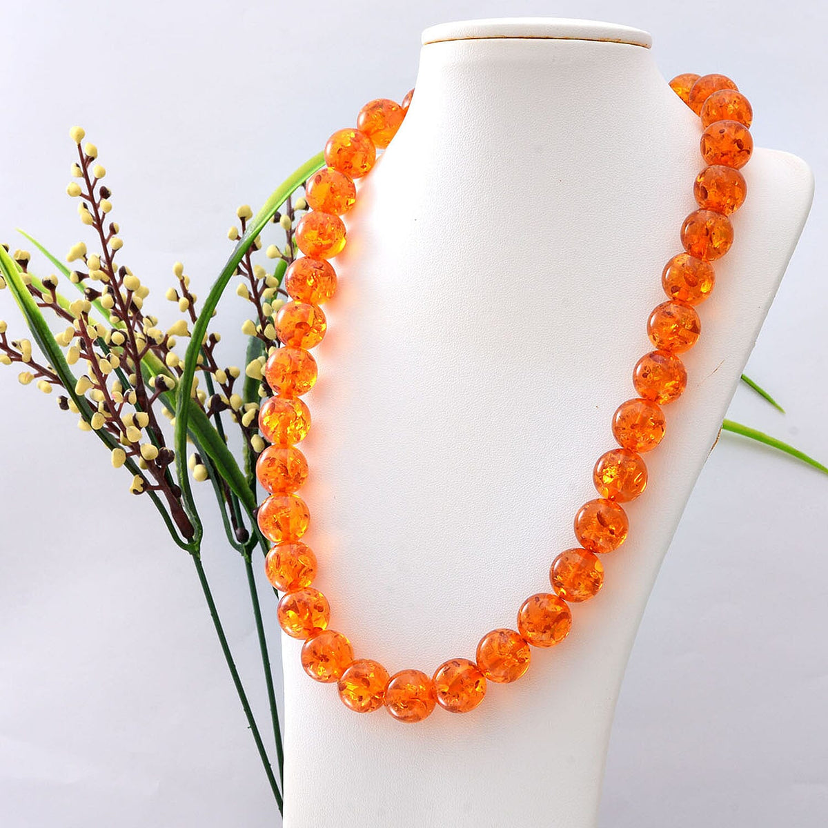 200 Ct. Amber Beads Necklace Size - 20 inches in Rhodium Plated Sterling Silver 8948340 3