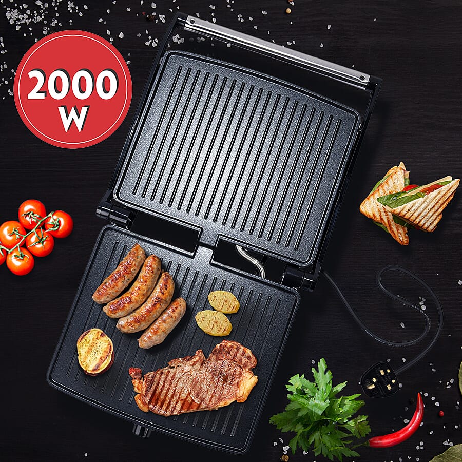2000 Watts Homesmart Multipurpose 180 Degree Grill, Sandwhich Maker with Temperature Control, Non-Stick Coating Powered by BS Plug 7597213 2