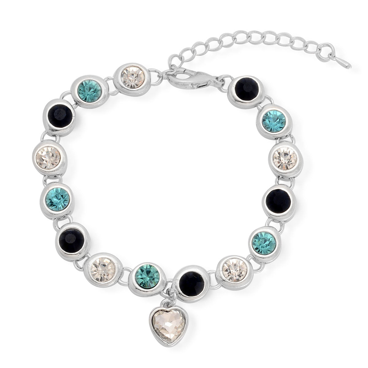 White, Blue &amp; Black Crystal Bracelet (Size 7.5-2) in Silver Tone 2019087 0