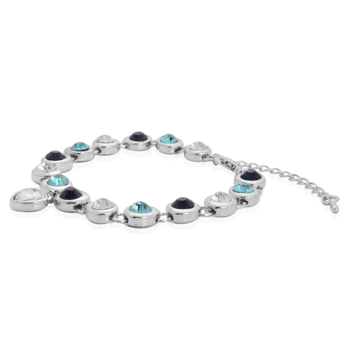White, Blue &amp; Black Crystal Bracelet (Size 7.5-2) in Silver Tone 2019087 2
