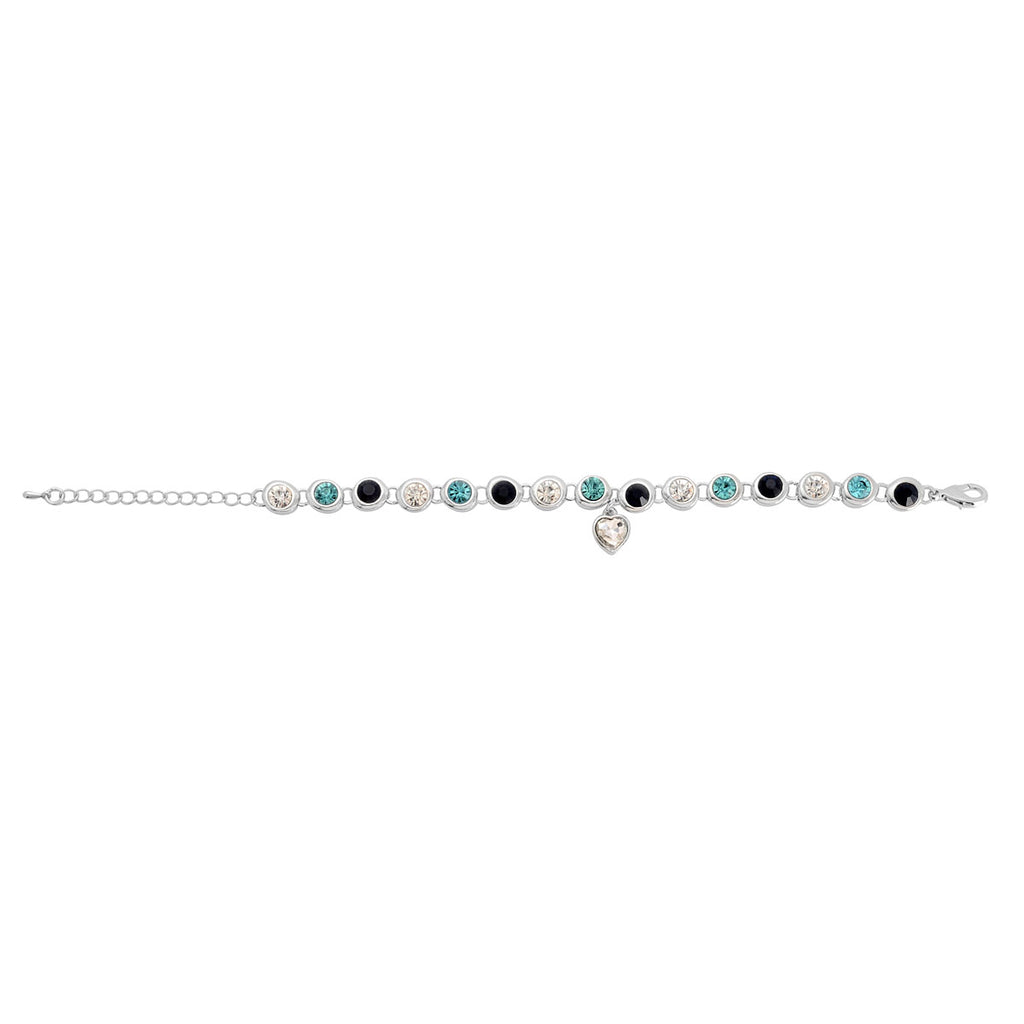 White, Blue & Black Crystal Bracelet (Size 7.5+2) in Silver Tone_2019087_2