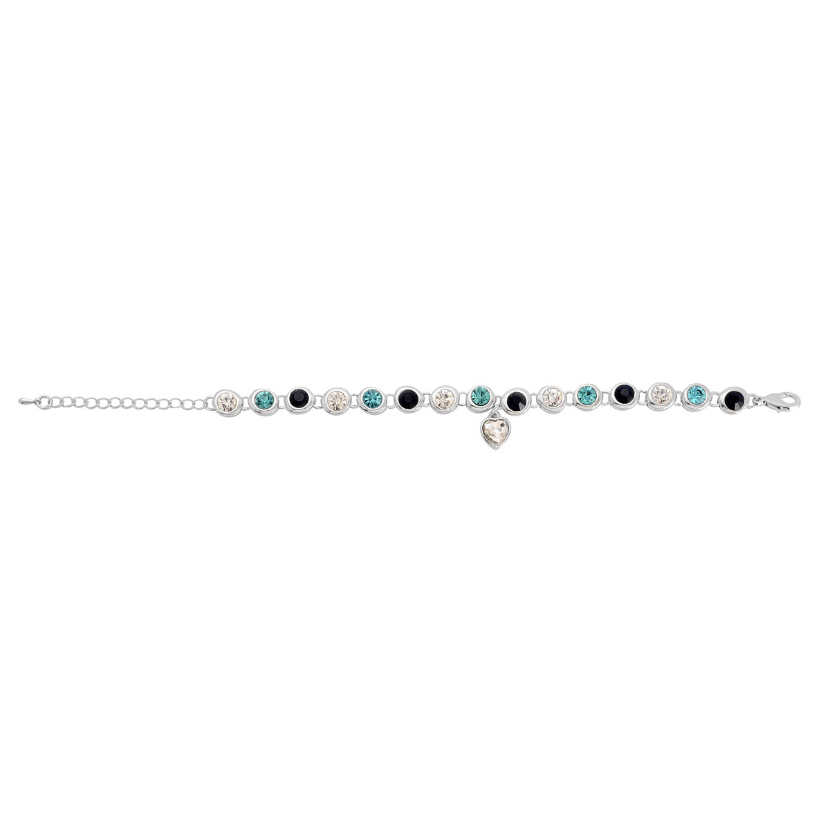White, Blue &amp; Black Crystal Bracelet (Size 7.5-2) in Silver Tone 2019087 3