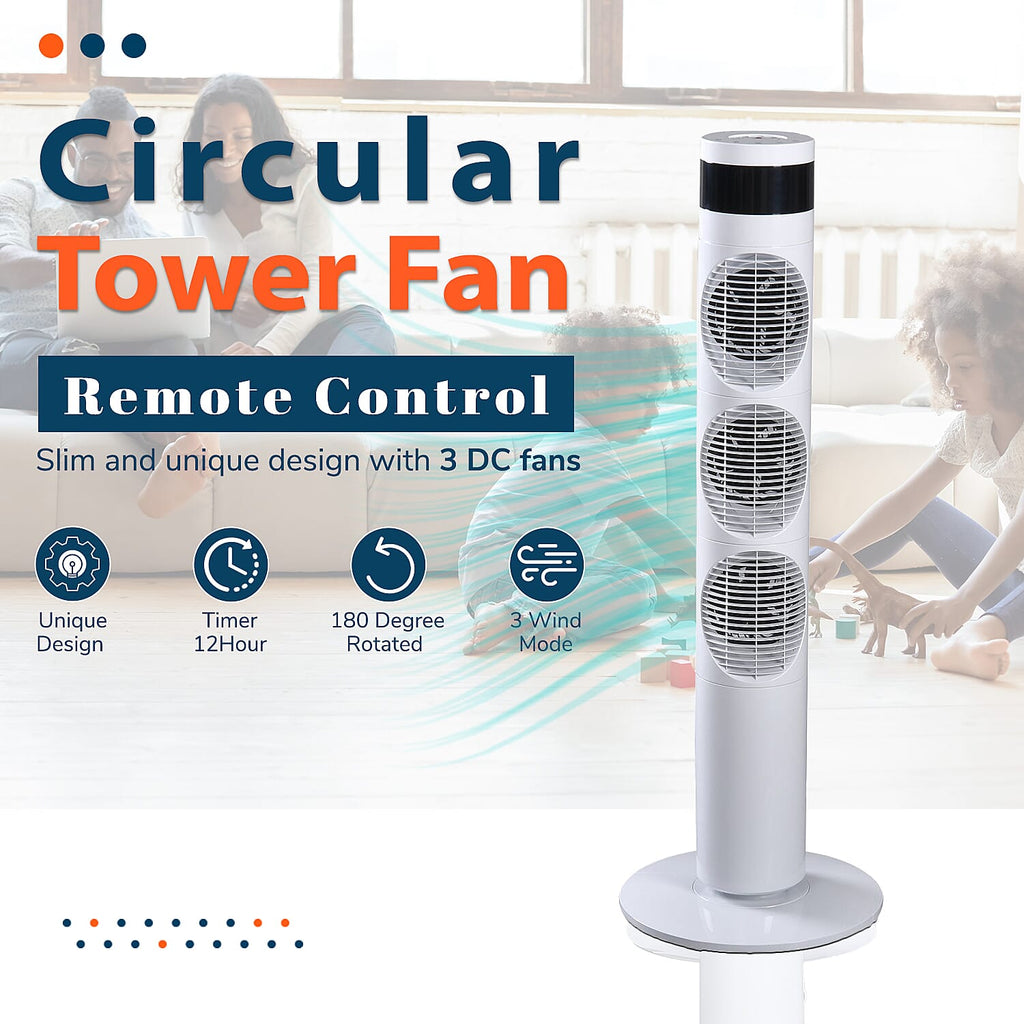3 Way Multi Directional 20W Power Saving Tower Fan with 3 Wind Mode and Remote Control (Height 98cm) - White (Costs Less Than 1p Per Hour in Energy)