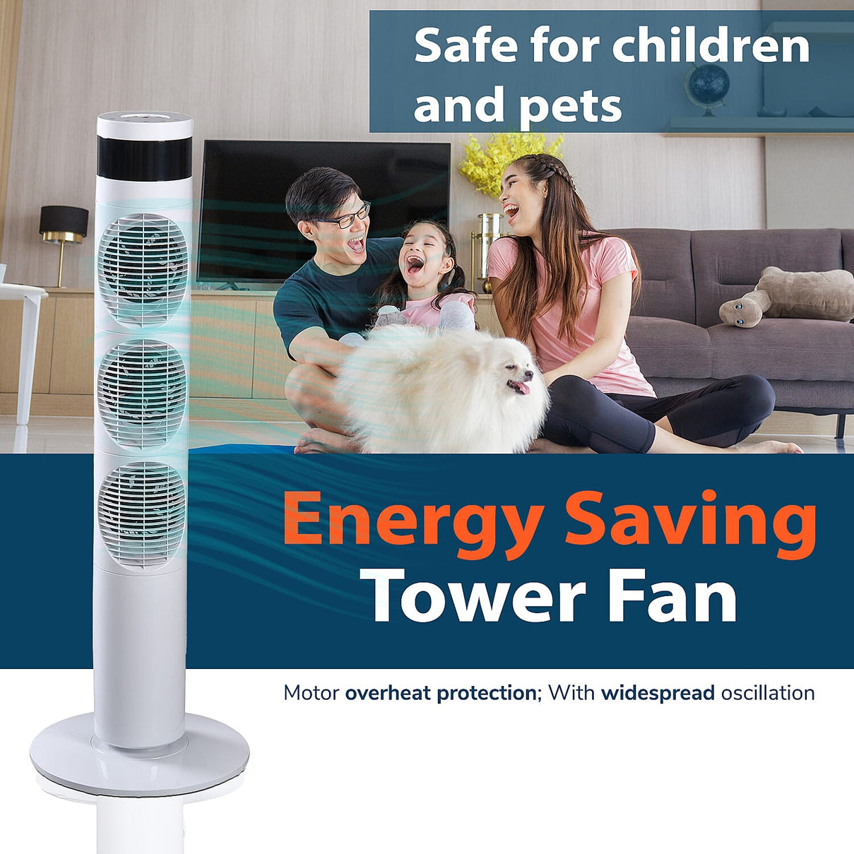 Homesmart - 20W Power Saving 3 Section Tower Fan with 3 Wind Mode and Remote Control (Height 98cm) - White 8835091 5