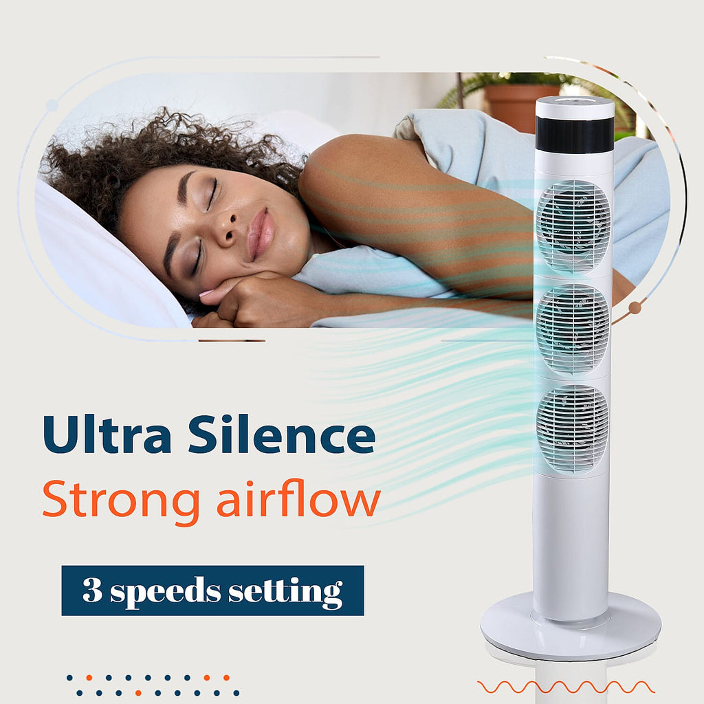 3 Way Multi Directional 20W Power Saving Tower Fan with 3 Wind Mode and Remote Control (Height 98cm) - White (Costs Less Than 1p Per Hour in Energy)