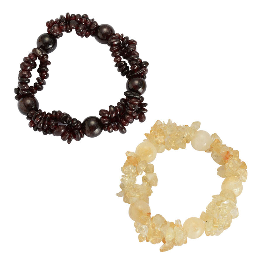 Set of 2 - Citrine and Indian Garnet Stretchable Bracelet (Size 7.50) 2182047 0