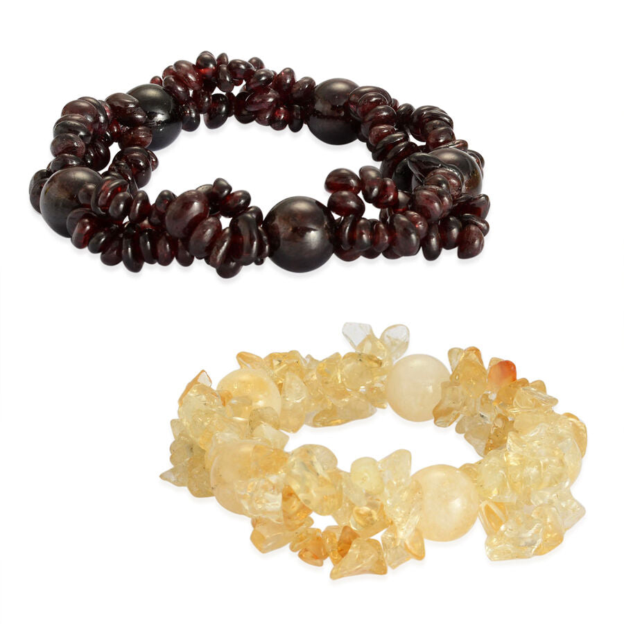 Set of 2 - Citrine and Indian Garnet Stretchable Bracelet (Size 7.50) 2182047 1