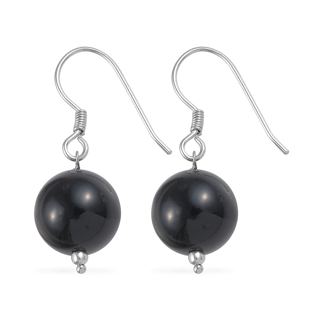 Black Agate Hook Earrings in Platinum Overlay Sterling Silver 22.050  Ct.