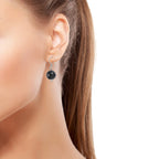 Black Agate Hook Earrings in Platinum Overlay Sterling Silver 22.050  Ct.