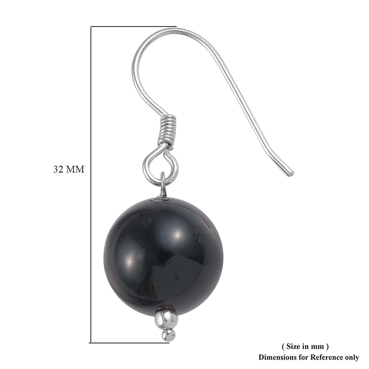 22.05 Ct Black Agate Solitaire Drop Earrings with Hook in Platinum Plated Silver 3520688 3