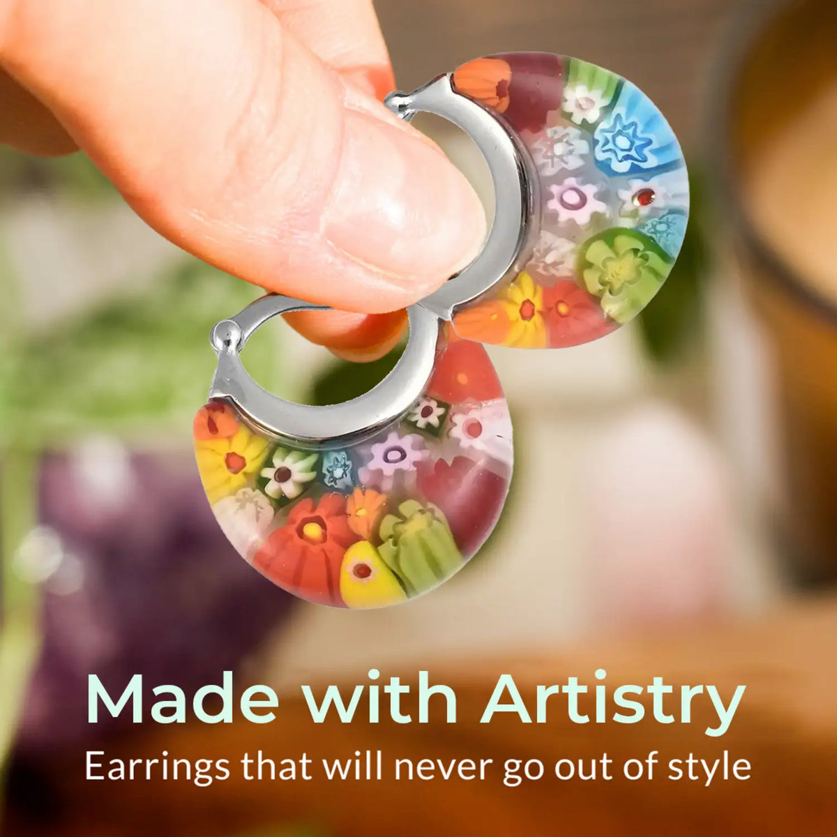 Multi Colour Murano Style Basket Earrings &amp; Butterfly Pendant in Stainless Steel 221211988 2