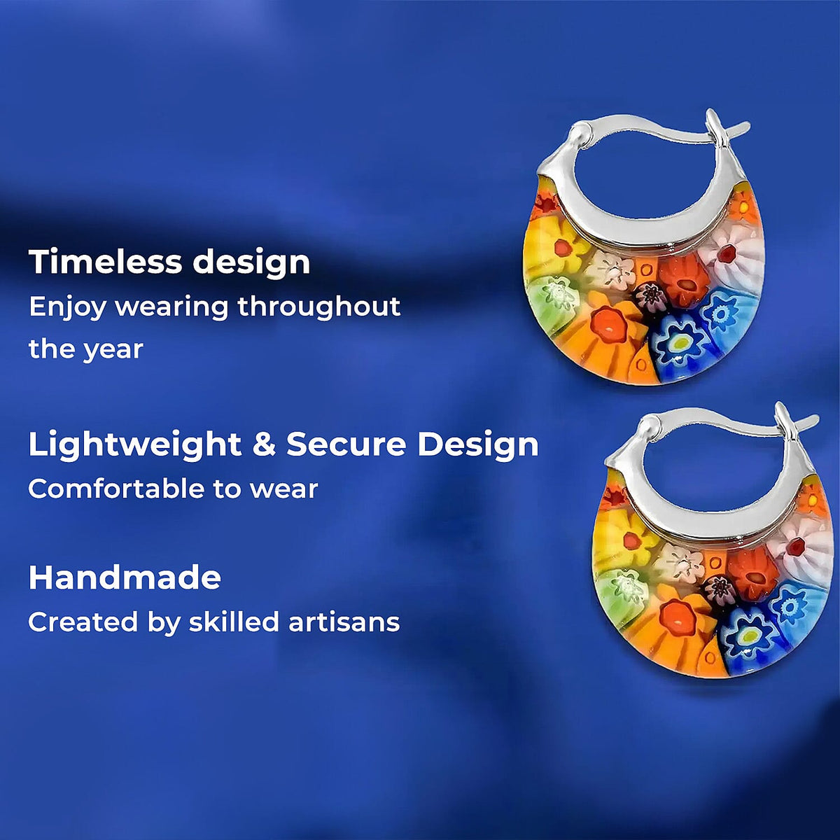 Multi Colour Murano Style Basket Earrings &amp; Butterfly Earrings in Stainless Steel 221211997 3