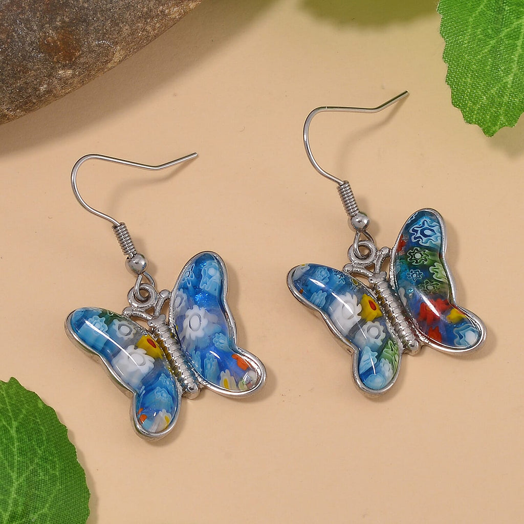 Multi Colour Murano Style Basket Earrings & Butterfly Earrings in Stainless Steel
