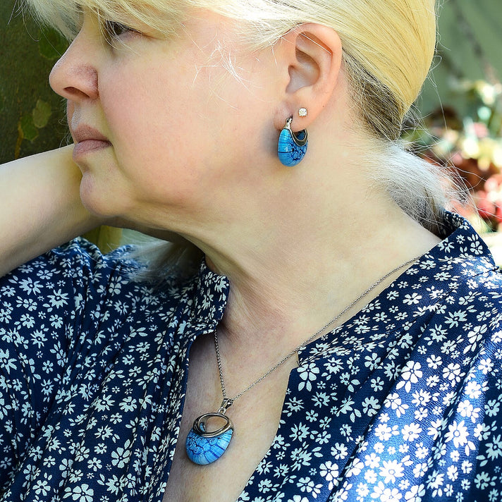 Blue Colour Murano Style Basket Earrings &amp; Pendant in Stainless Steel 221212175 2