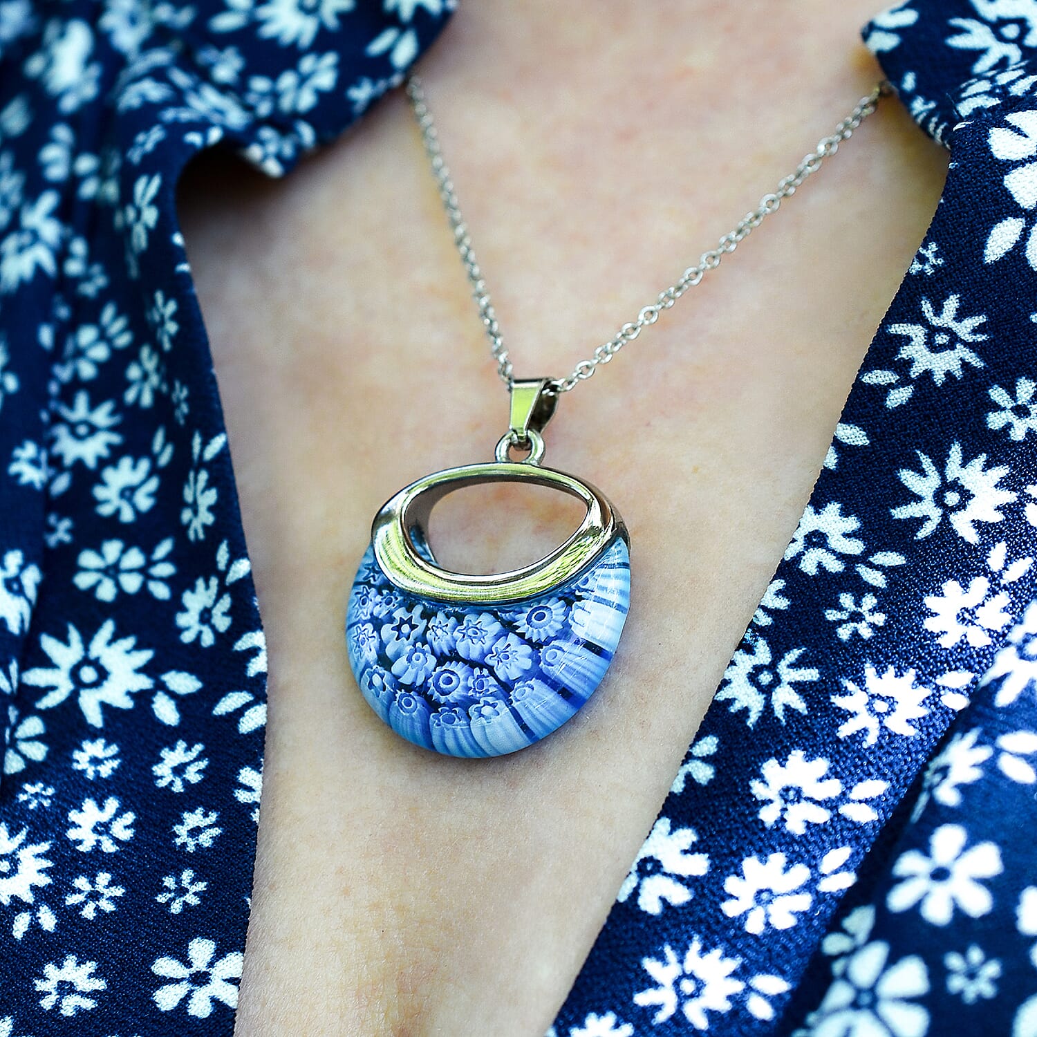 Blue Colour Murano Style Basket Earrings &amp; Pendant in Stainless Steel 221212175 3