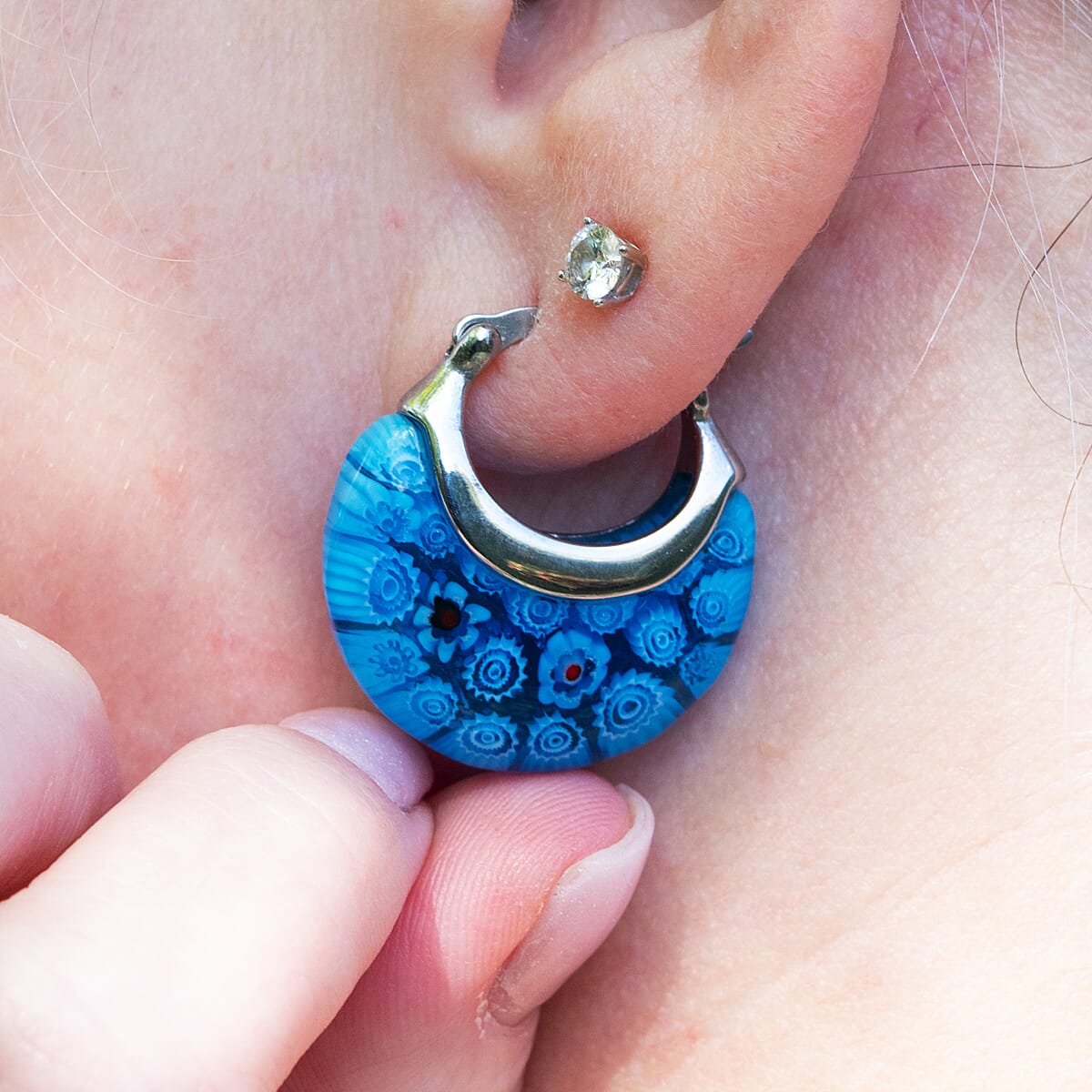 Blue Colour Murano Style Basket Earrings &amp; Pendant in Stainless Steel 221212175 5
