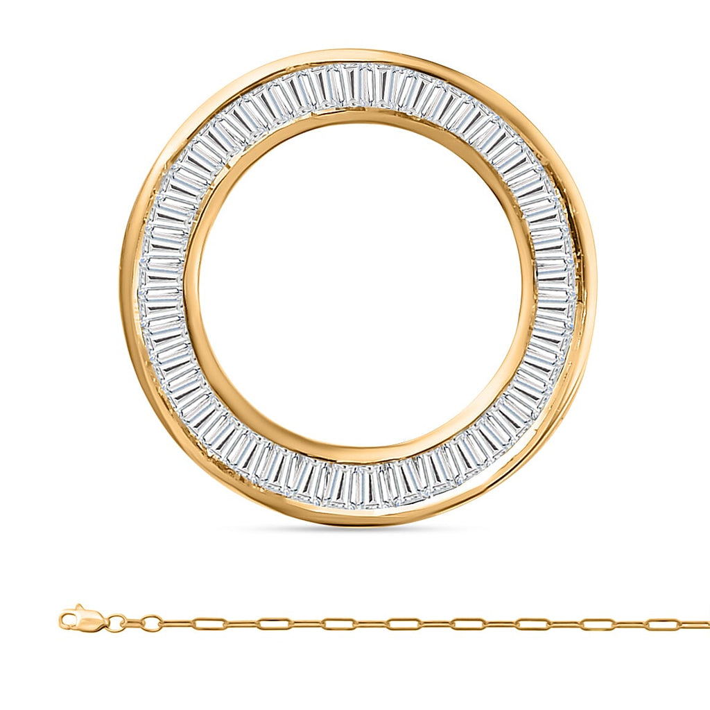18K Yellow Gold SGL Certified Diamond (I1-I2-GH) Circle Pendant 0.25 Ct With 9K Gold Paperclip Necklace (30 inch)