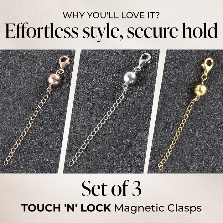 Set of 3 TOUCH 'N' LOCK MAGNETIC CLASPS WITH 2 INCH EXTENDERS 221213480 2