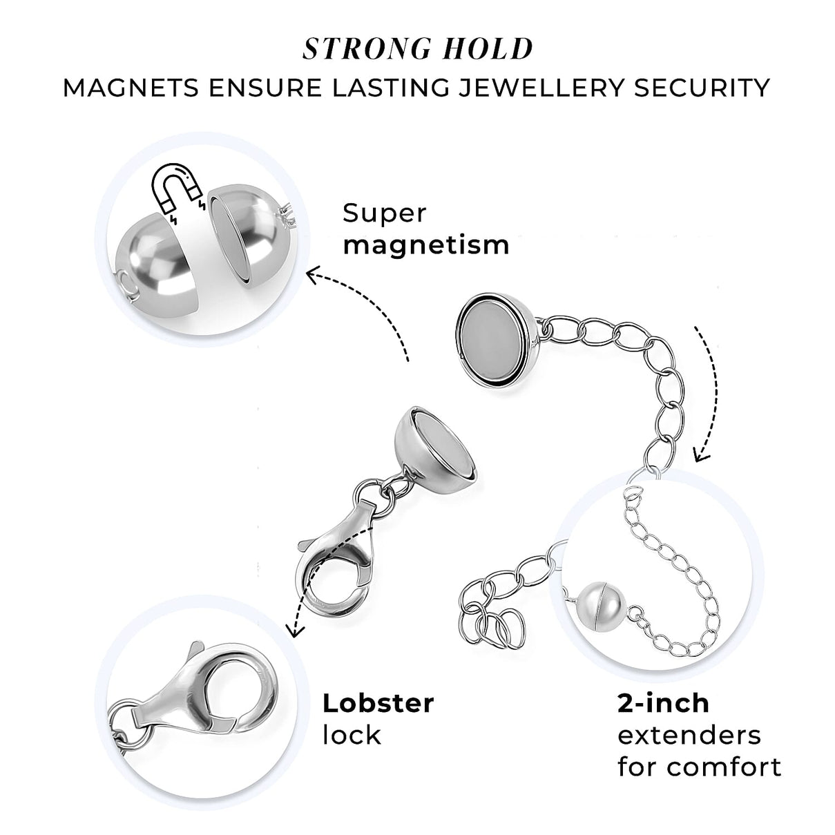 Set of 3 TOUCH 'N' LOCK MAGNETIC CLASPS WITH 2 INCH EXTENDERS 221213480 3