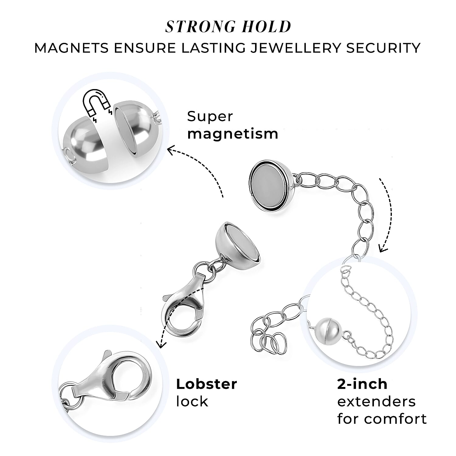 Set of 3 TOUCH 'N' LOCK MAGNETIC CLASPS WITH 2 INCH EXTENDERS 221213480 3