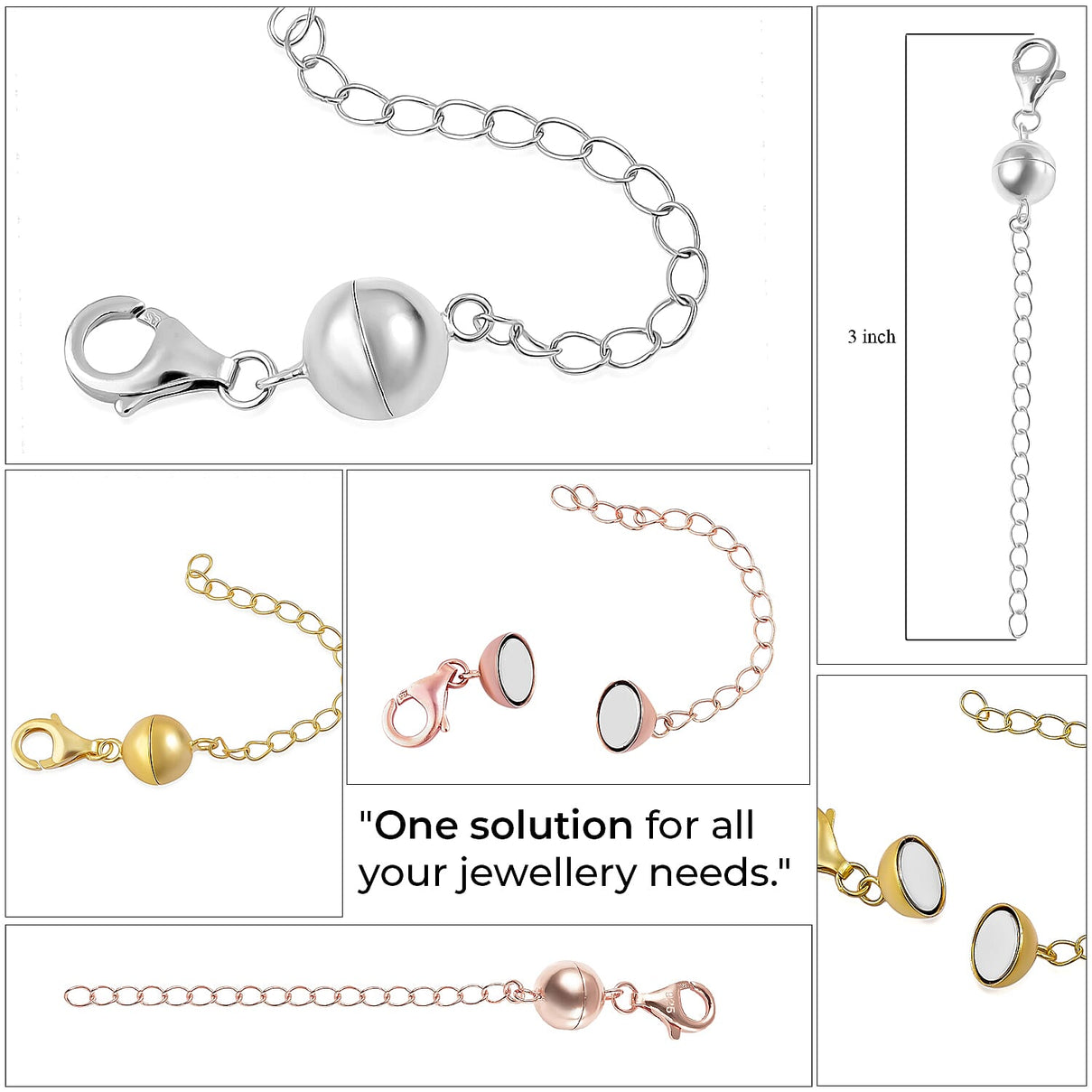 Set of 3 TOUCH 'N' LOCK MAGNETIC CLASPS WITH 2 INCH EXTENDERS 221213480 4