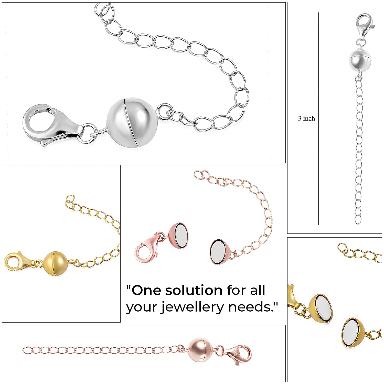 Set of 3 TOUCH 'N' LOCK MAGNETIC CLASPS WITH 2 INCH EXTENDERS 221213480 4