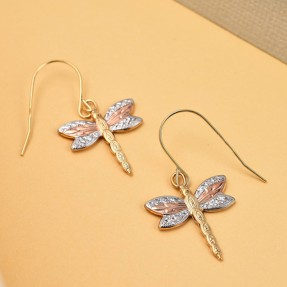 9K Tri Colour Gold Dragonfly Pendant and Earrings 221213499 3