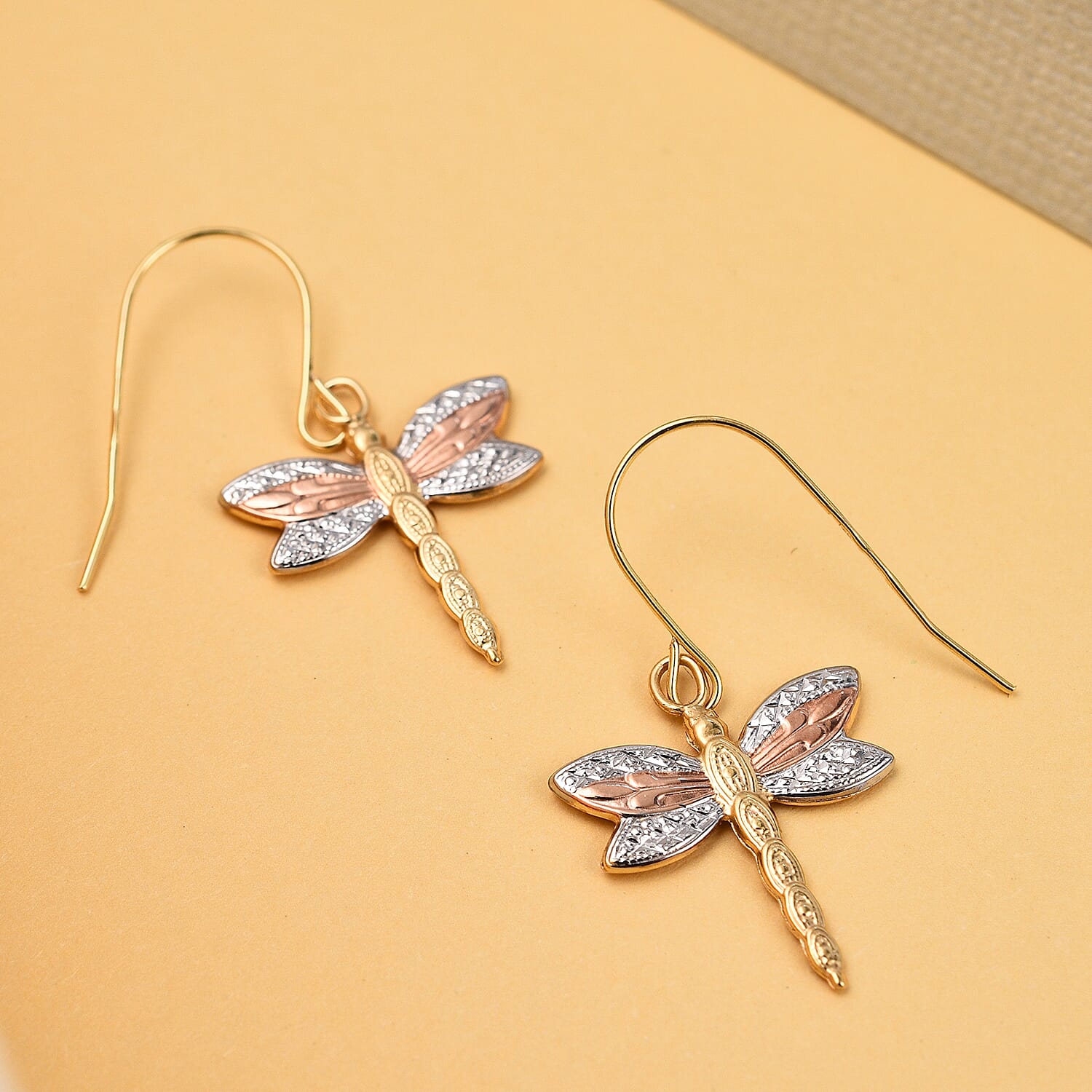 9K Tri Colour Gold Dragonfly Pendant and Earrings 221213499 3