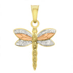 9K Tri Colour Gold Dragonfly Pendant and Earrings