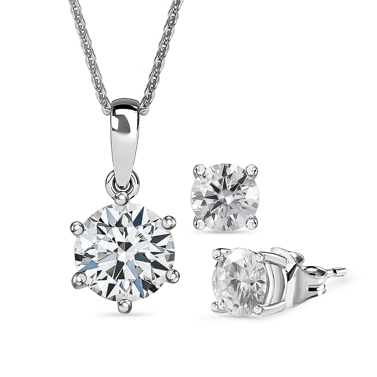 3.9 Ct. Moissanite Chain, Solitaire, Stud Ring in Platinum Sterling Silver 221215621 0