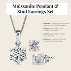 Moissanite Pendant with Chain (Size 20) and Stud Earrings Platinum Overlay Sterling Silver 2.00 ct