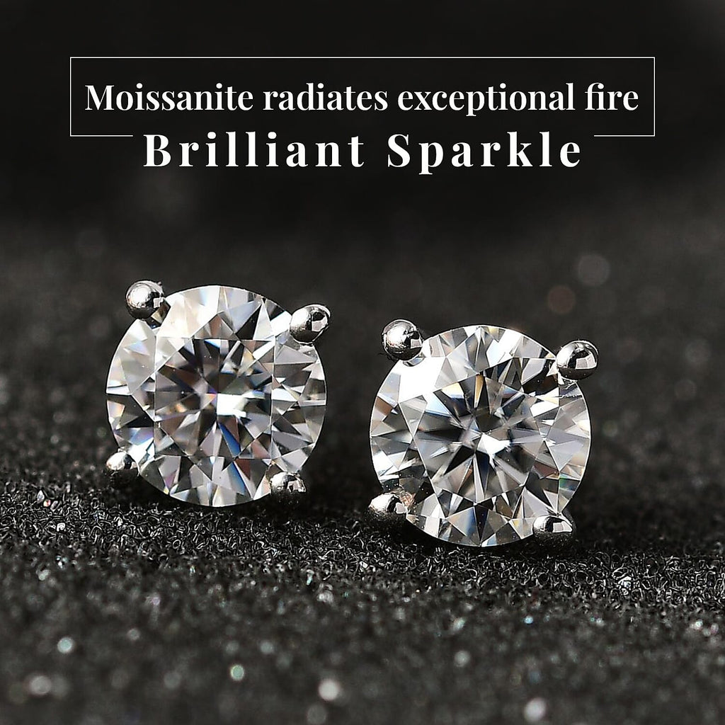 Moissanite Pendant with Chain (Size 20) and Stud Earrings Platinum Overlay Sterling Silver 2.00 ct