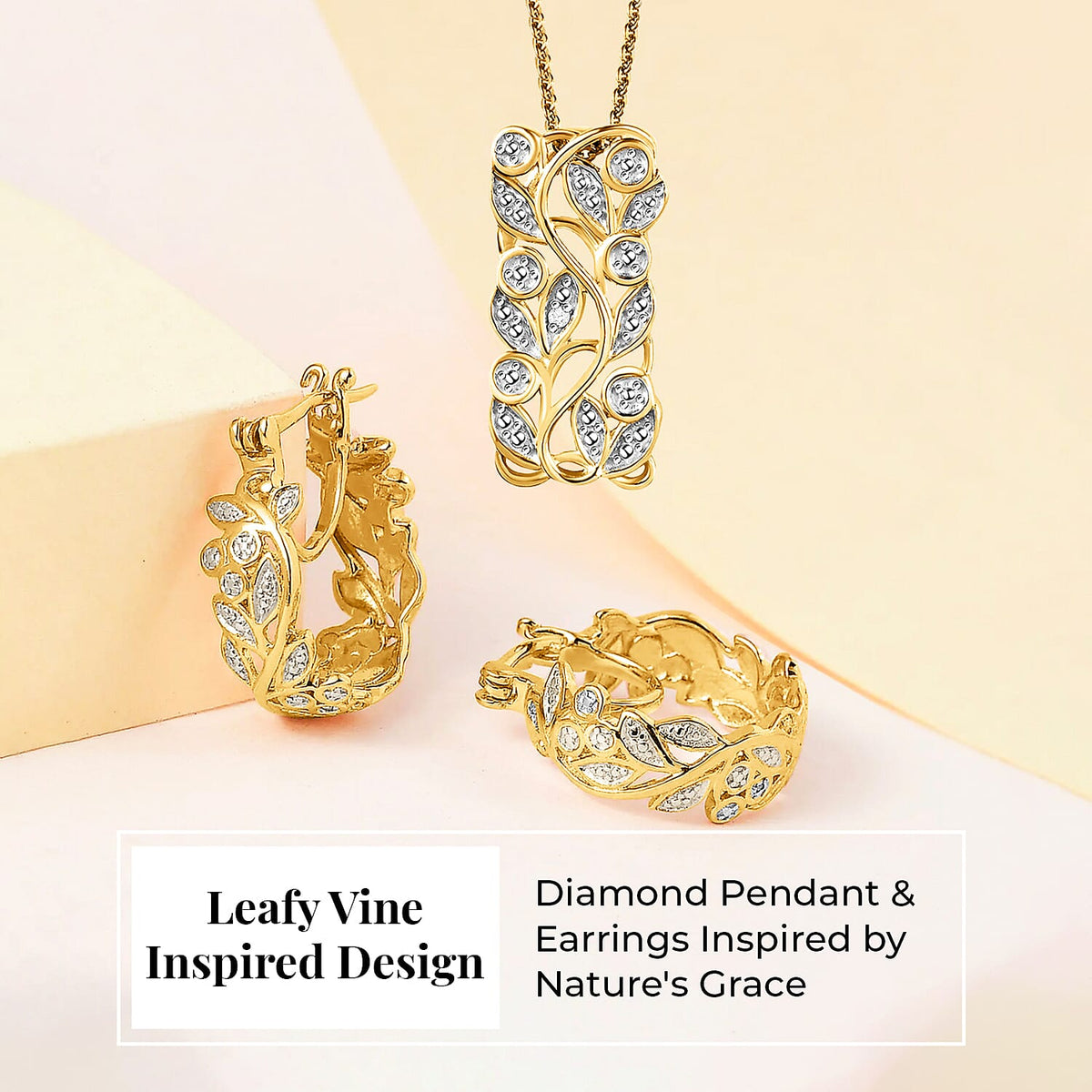 Diamond Pendant with Chain (Size 20) and Diamond Hoop Earrings (with Clasp) in Sterling Silver with Platium and 18K Vermeil Yellow Gold 221222934 4