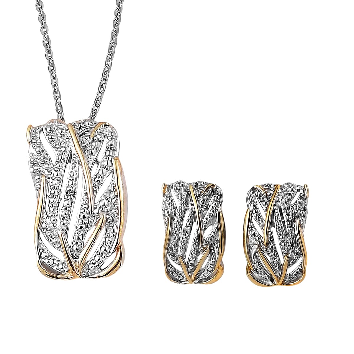 Diamond Pendant with Chain Size 20 Inch in Sterling Silver with Platinum and 18K Vermeil Yellow Gold and Diamond Stud Earrings in Platinum and Gold Plated Silver 0.01 Ct 221222935 0