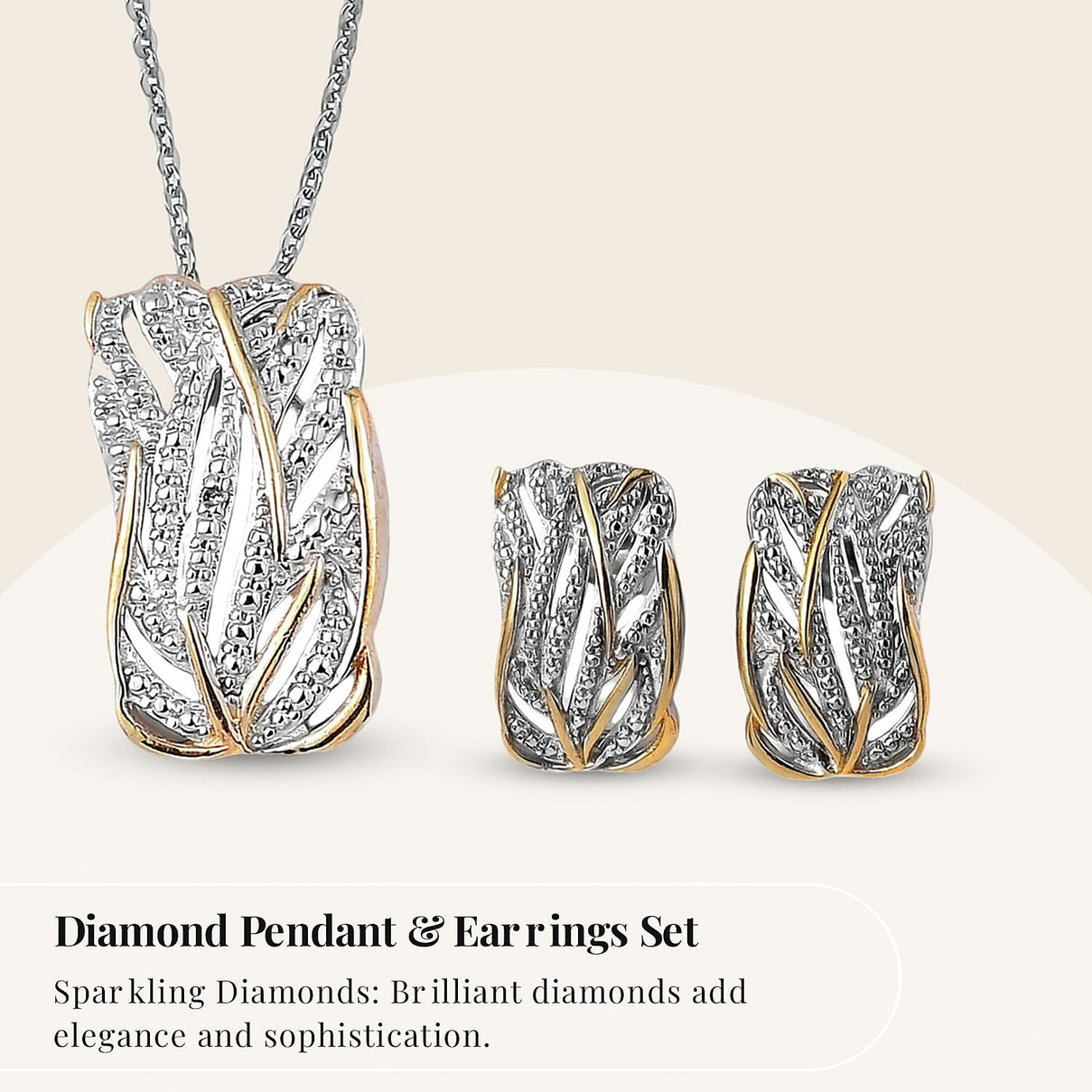 Diamond Pendant with Chain Size 20 Inch in Sterling Silver with Platinum and 18K Vermeil Yellow Gold and Diamond Stud Earrings in Platinum and Gold Plated Silver 0.01 Ct 221222935 1